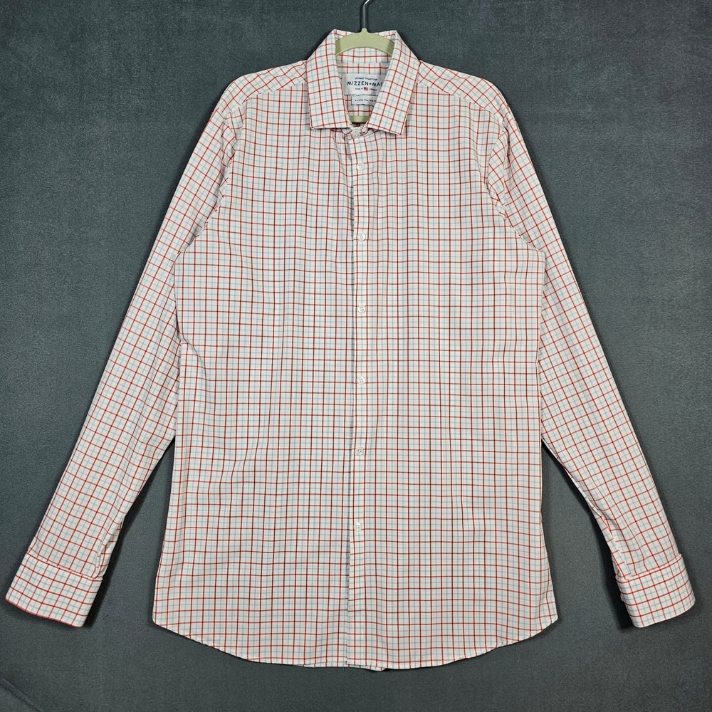 Mizzen Main Dress Shirt Mens XL Tall Trim Fit White Red Leeward Tattersall